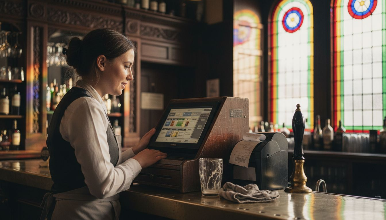 Bartender entering order on traditional POS system