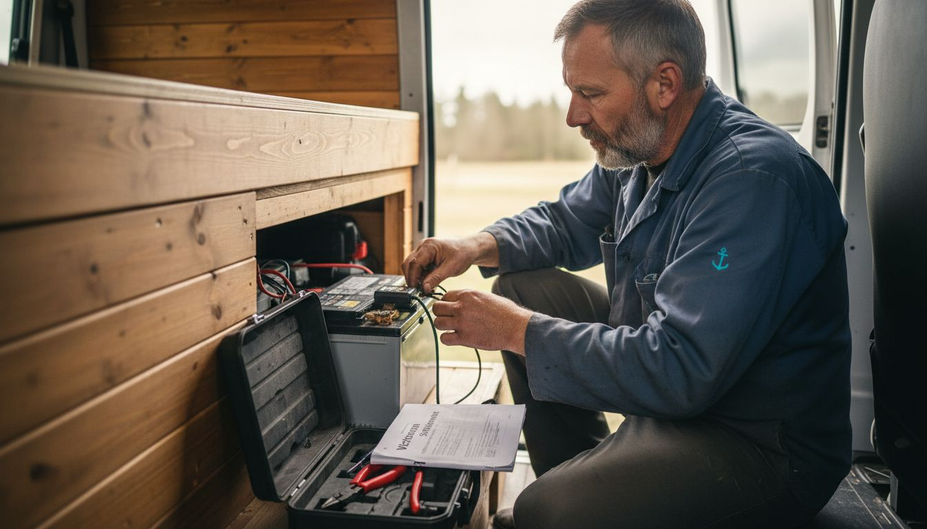 Person installing Bluetooth battery monitor in van