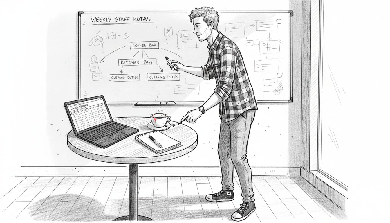 Café supervisor mapping team POS workflows