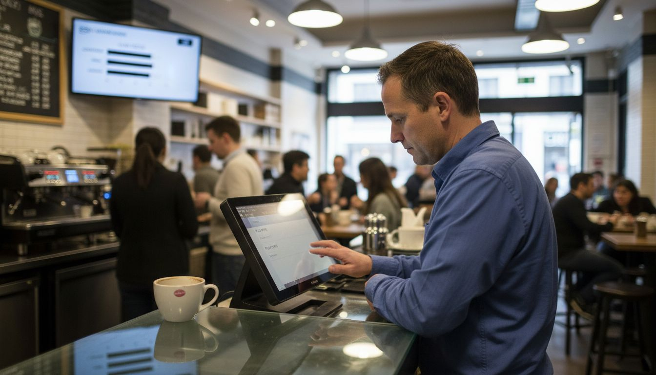 Manager interacts with POS touchscreen workflow