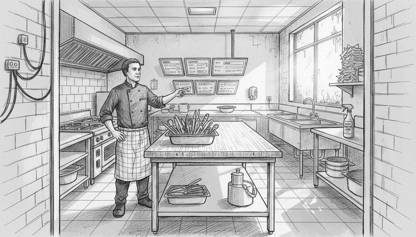 Chef demonstrating kitchen display installation