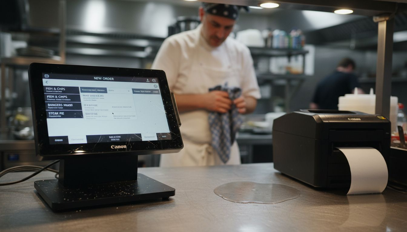 Sturdy POS terminal in busy kitchen environment