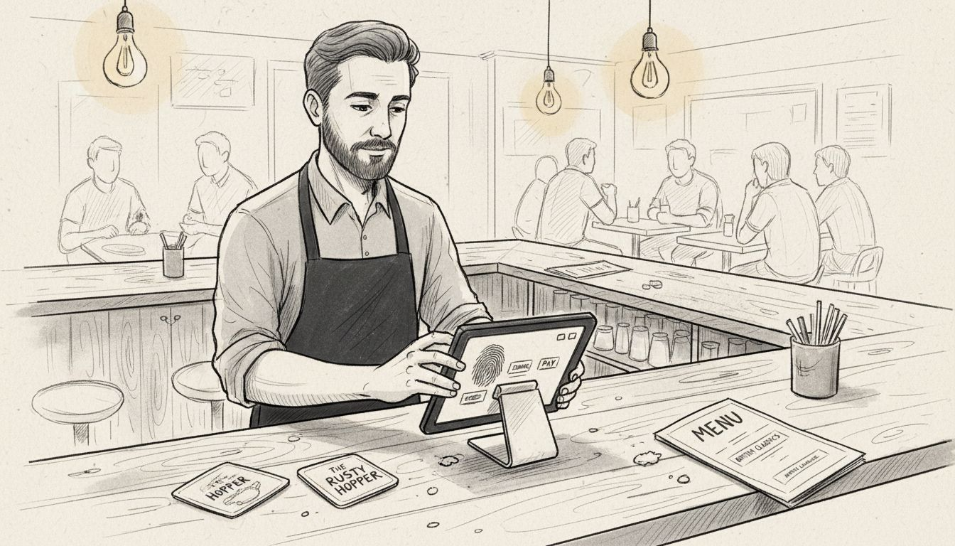 Bartender setting up modular POS tablet