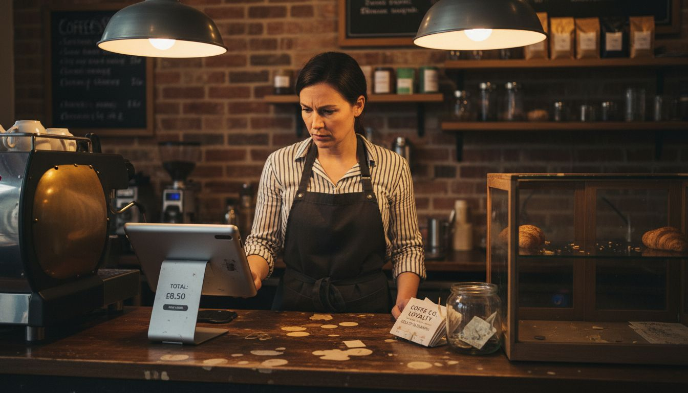 Barista processing payment with tablet POS