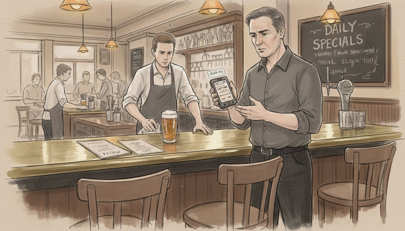 Manager using handheld Android POS in pub