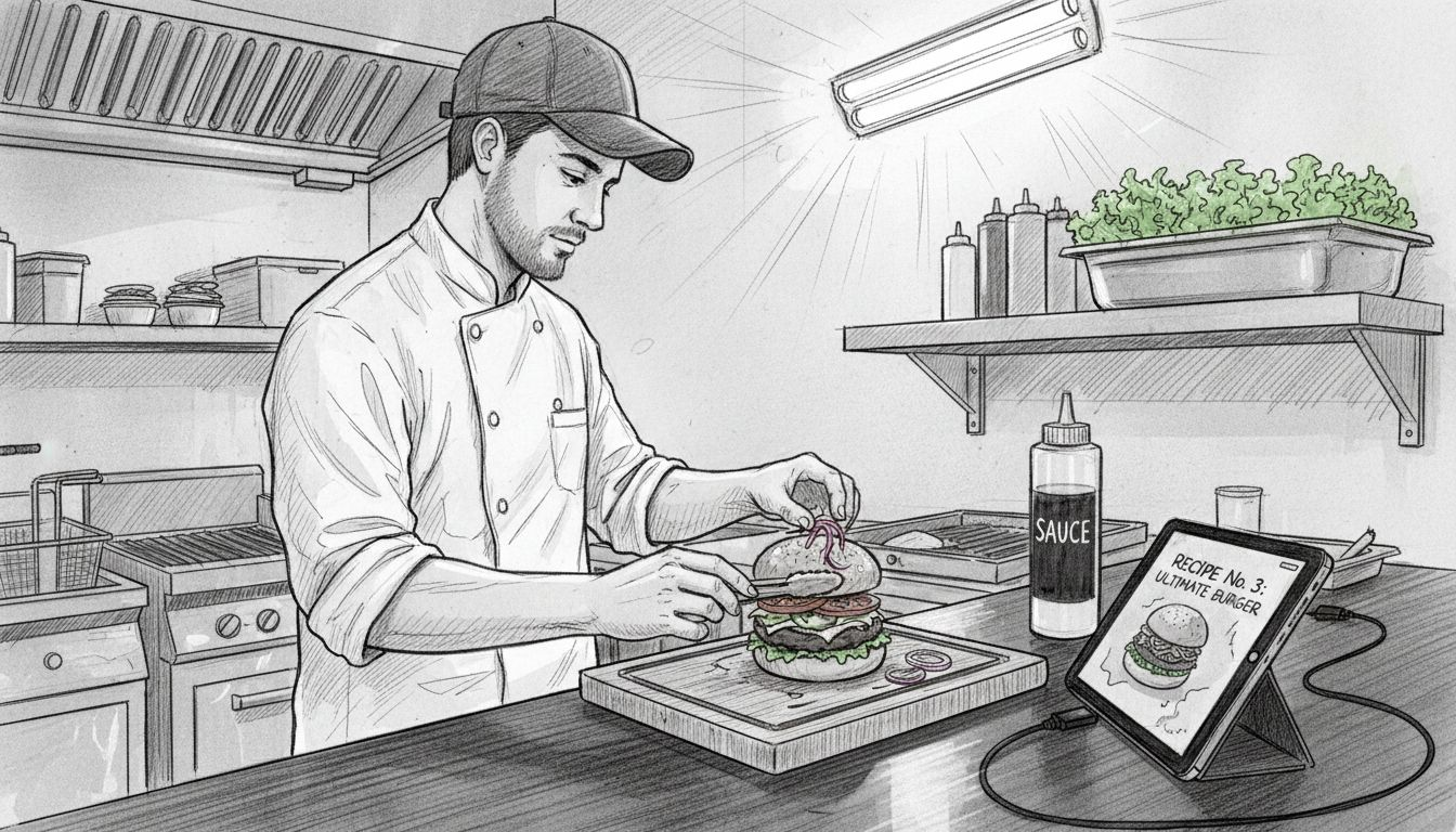 Chef customizing fast food menu item