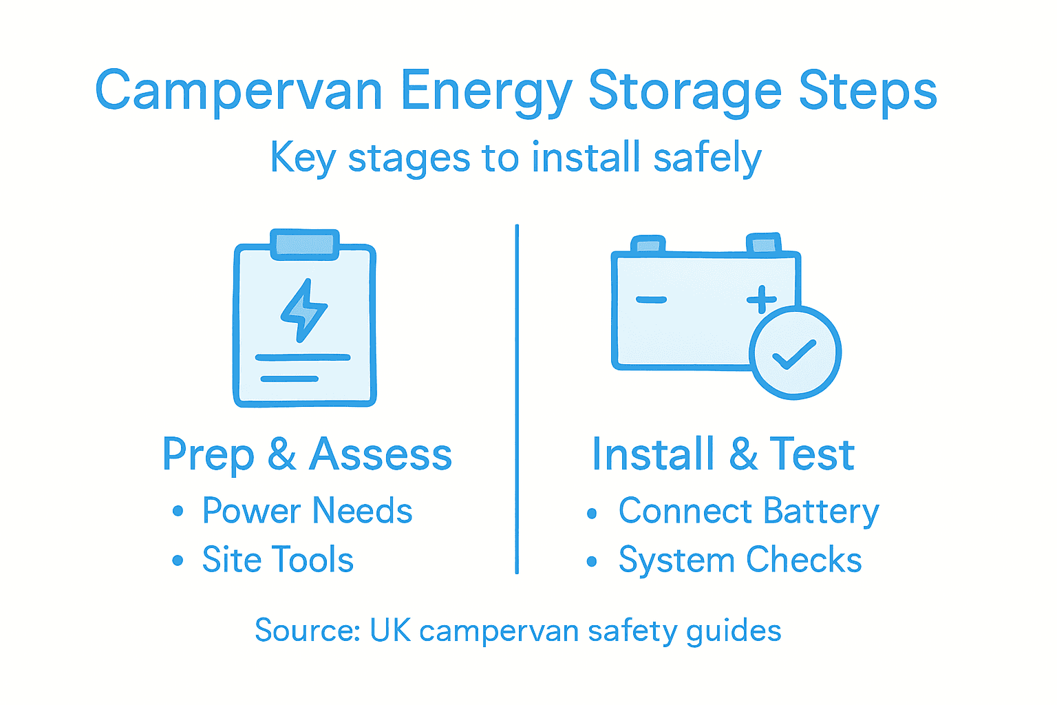 Infographic showing campervan energy installation steps
