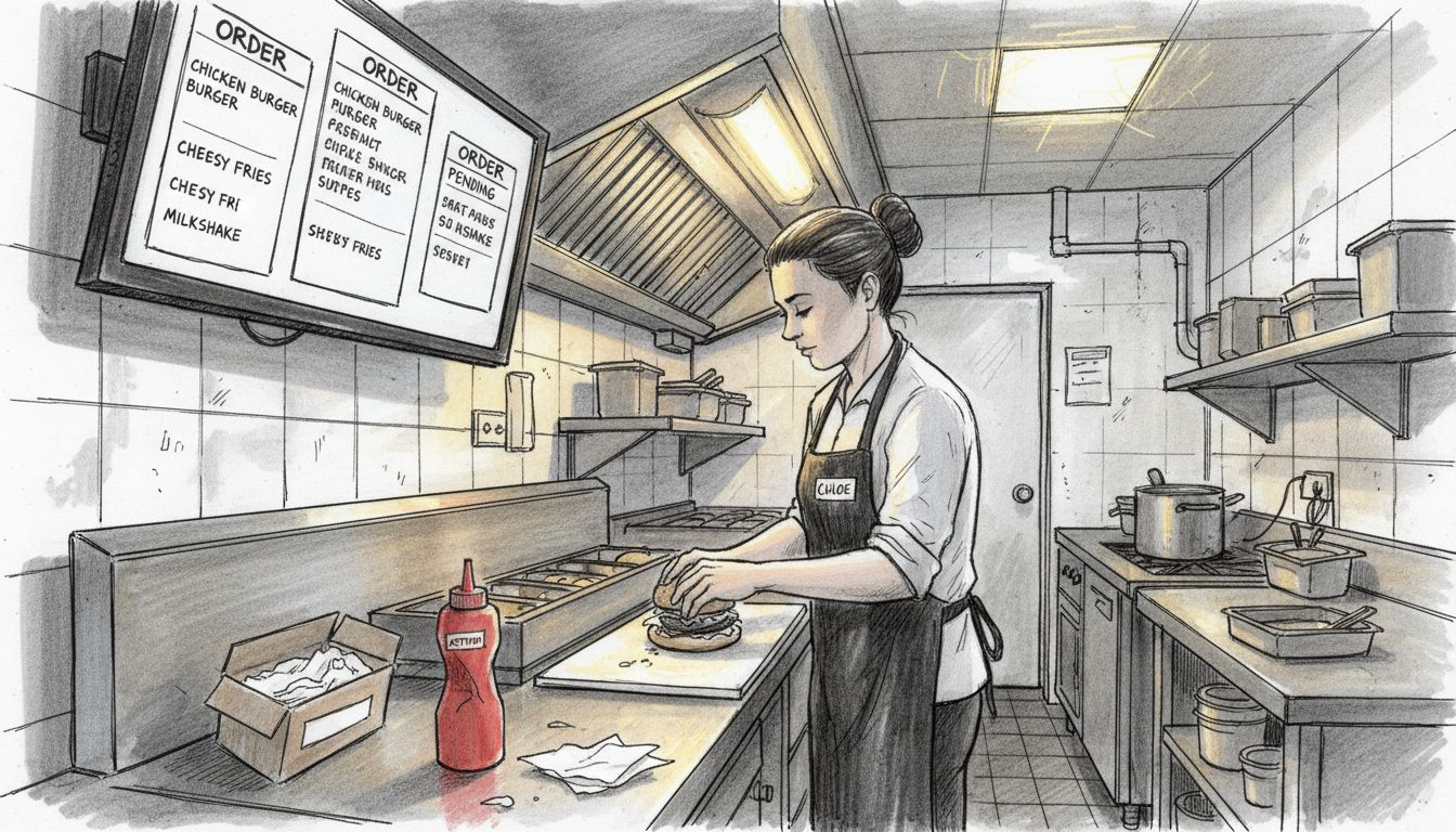 Kitchen staff following digital orders