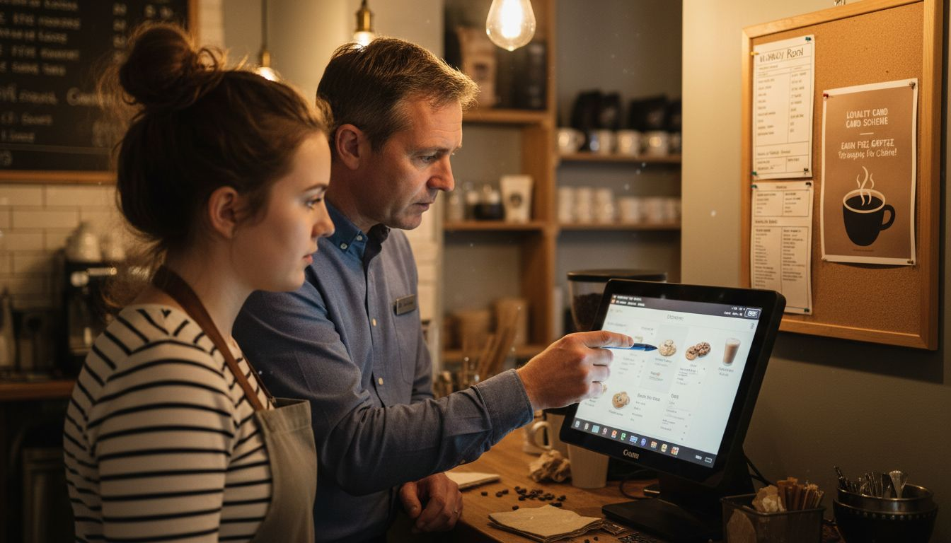 Staff training on POS system in café