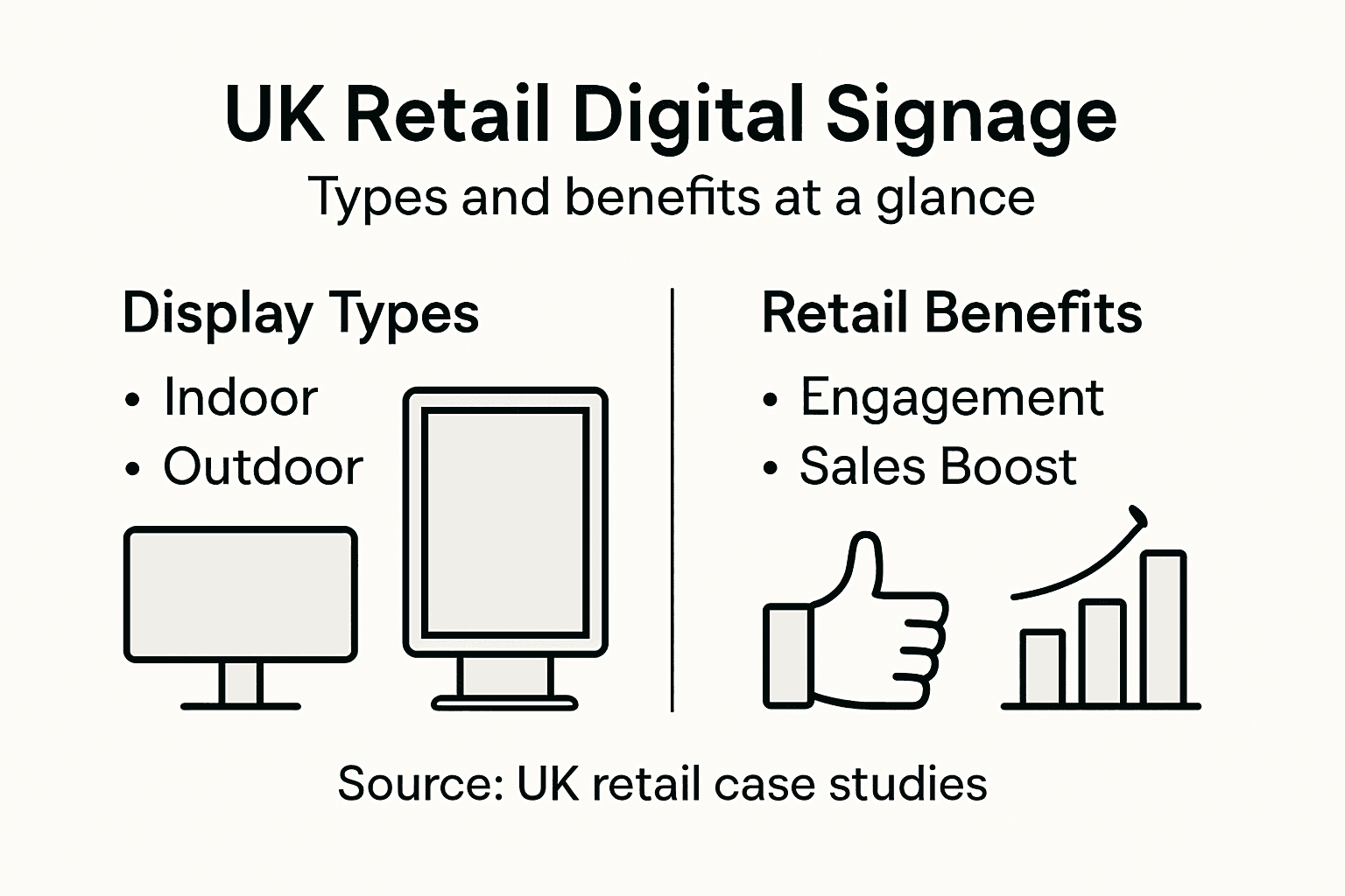 Infographic summarising types and benefits of digital signage