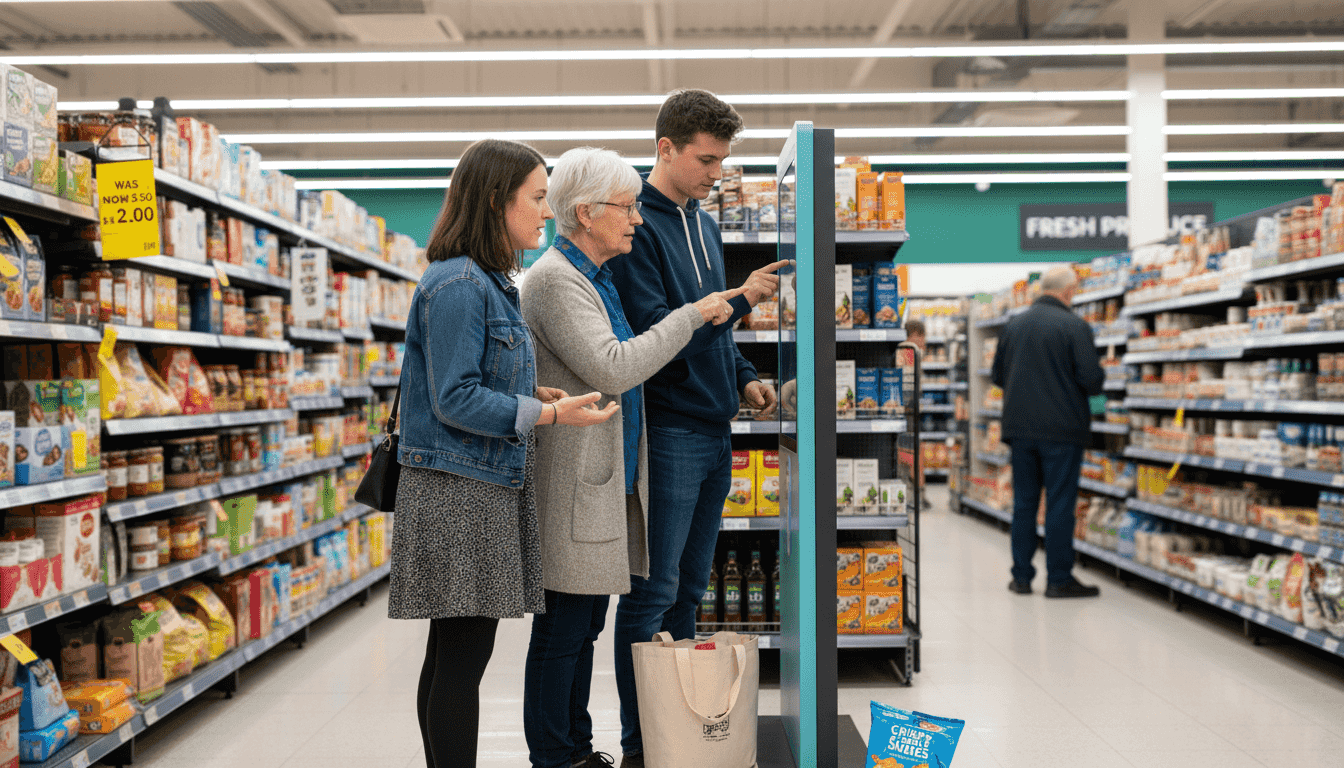 Shoppers use interactive digital kiosk display