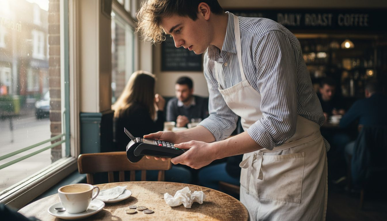 Waiter processing card payment POS device