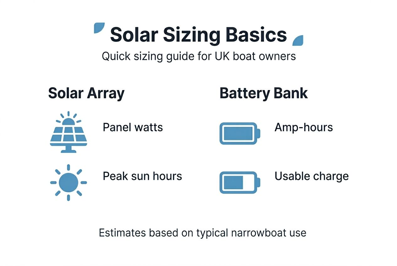 Infographic of UK boat solar and battery sizing