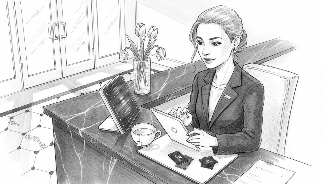 Receptionist using AI technology in hotel