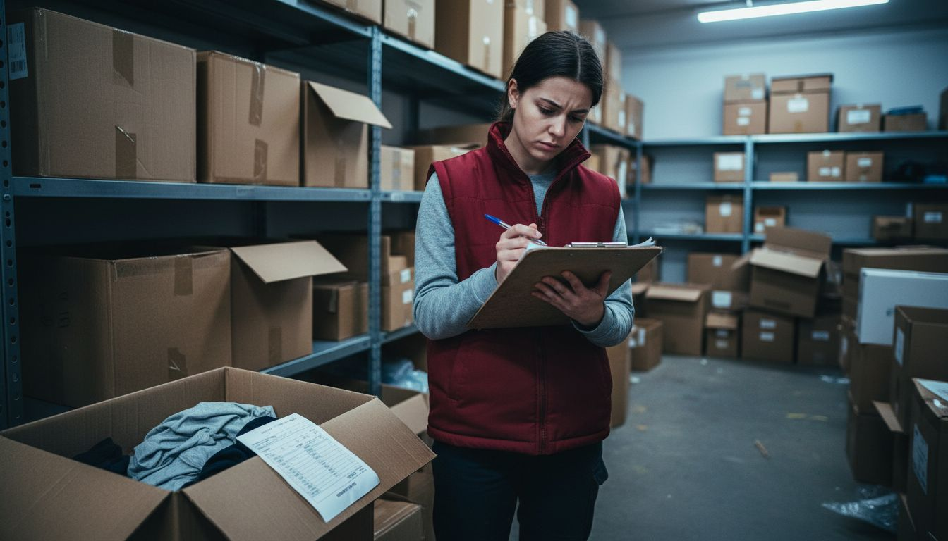 Retail worker manually counting inventory boxes