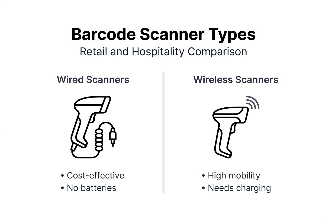 Infographic comparing wired and wireless barcode scanners