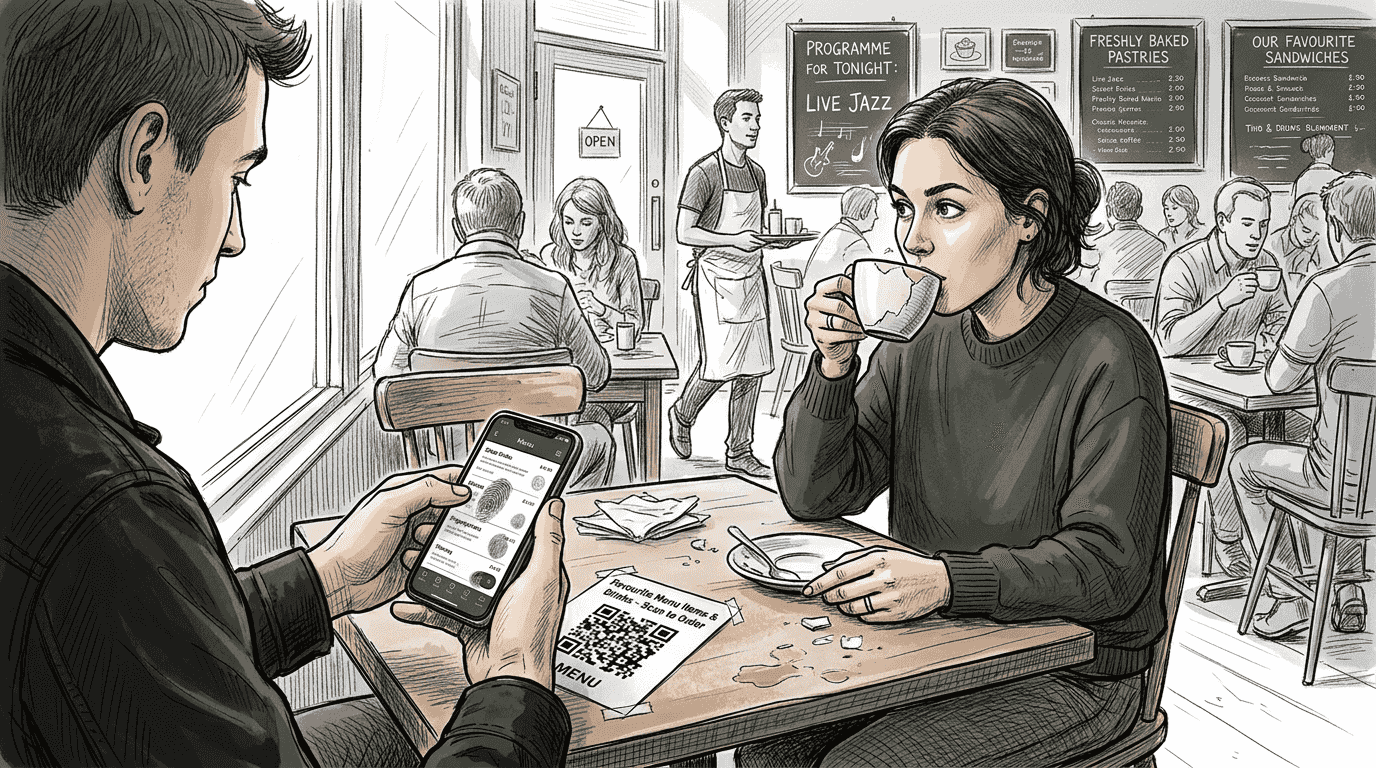 Customers scan QR menu, order in café