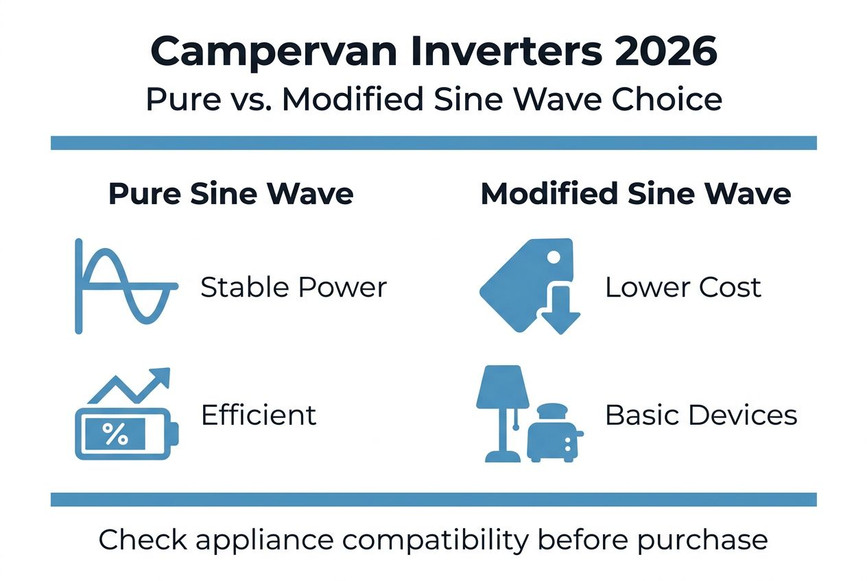 Infographic comparing campervan inverter choices