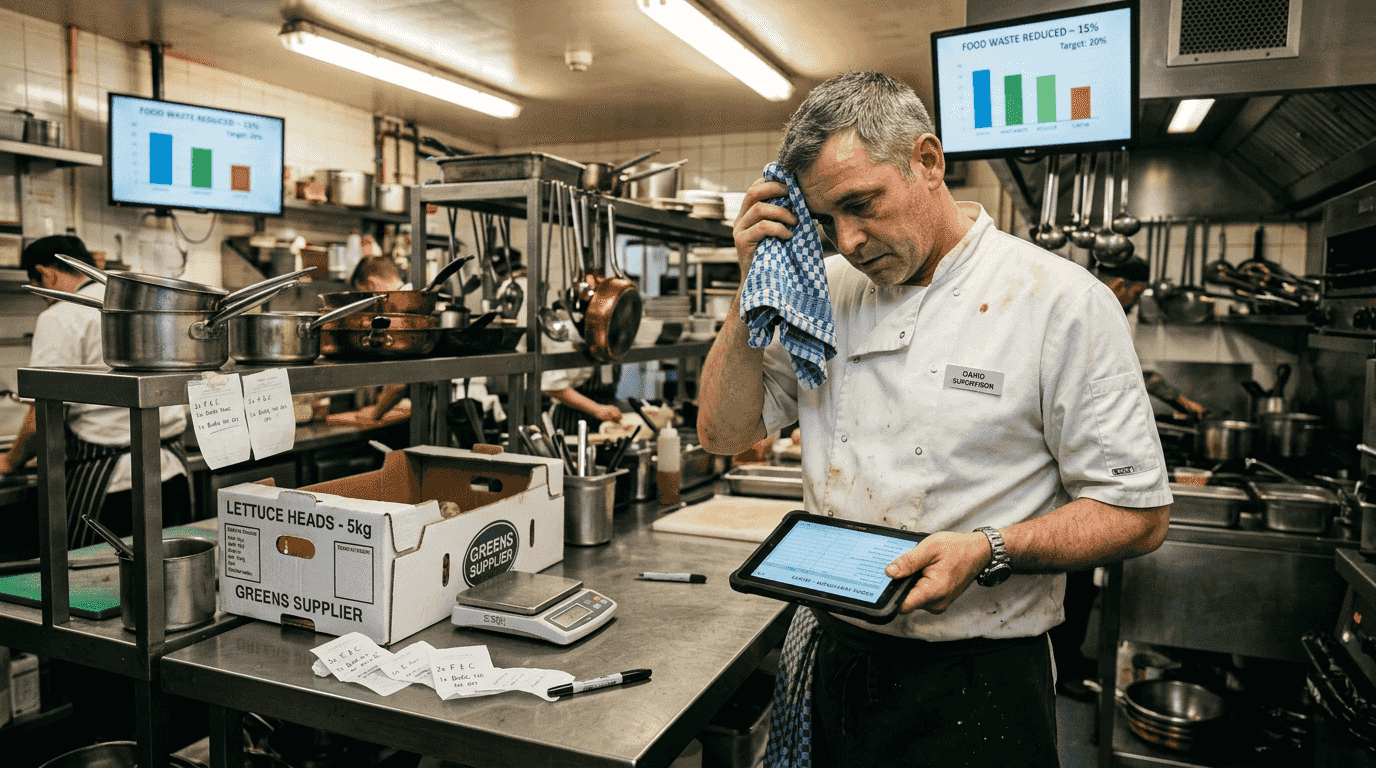 Supervisor checking inventory to reduce food waste