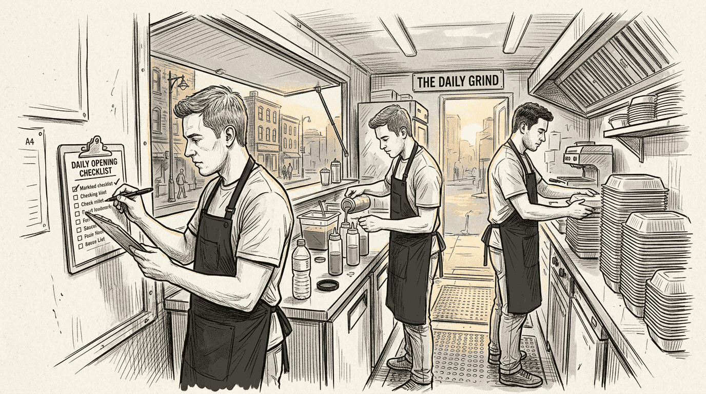 Team using inventory checklist in food truck