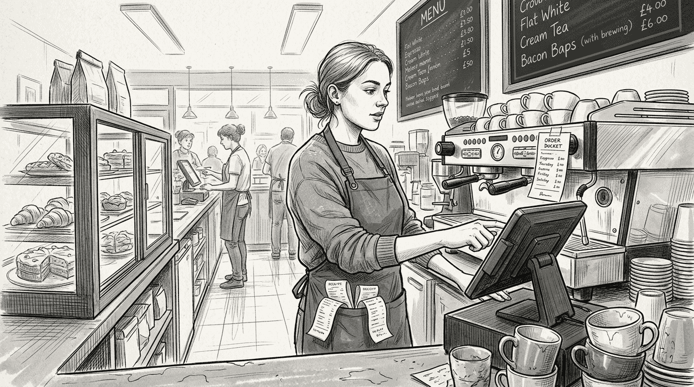 Staff member entering order on café POS