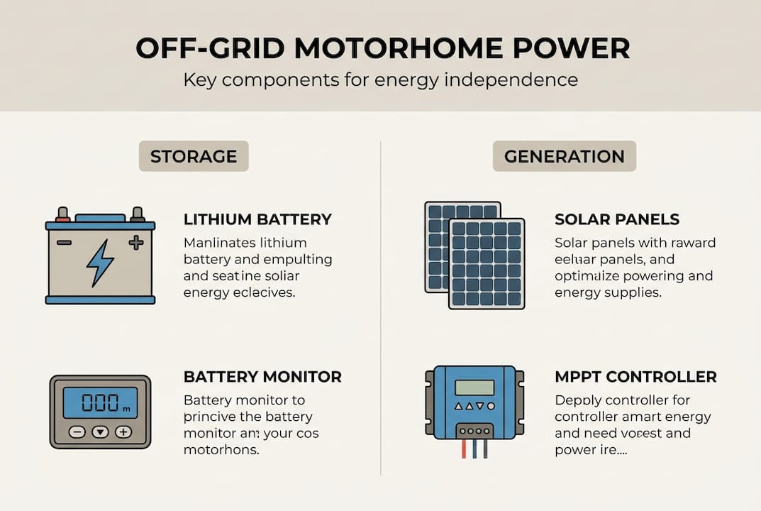 Infographic overview of motorhome energy system parts