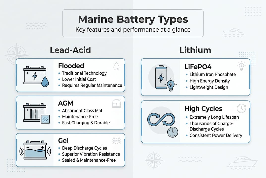 Infographic comparing marine battery types