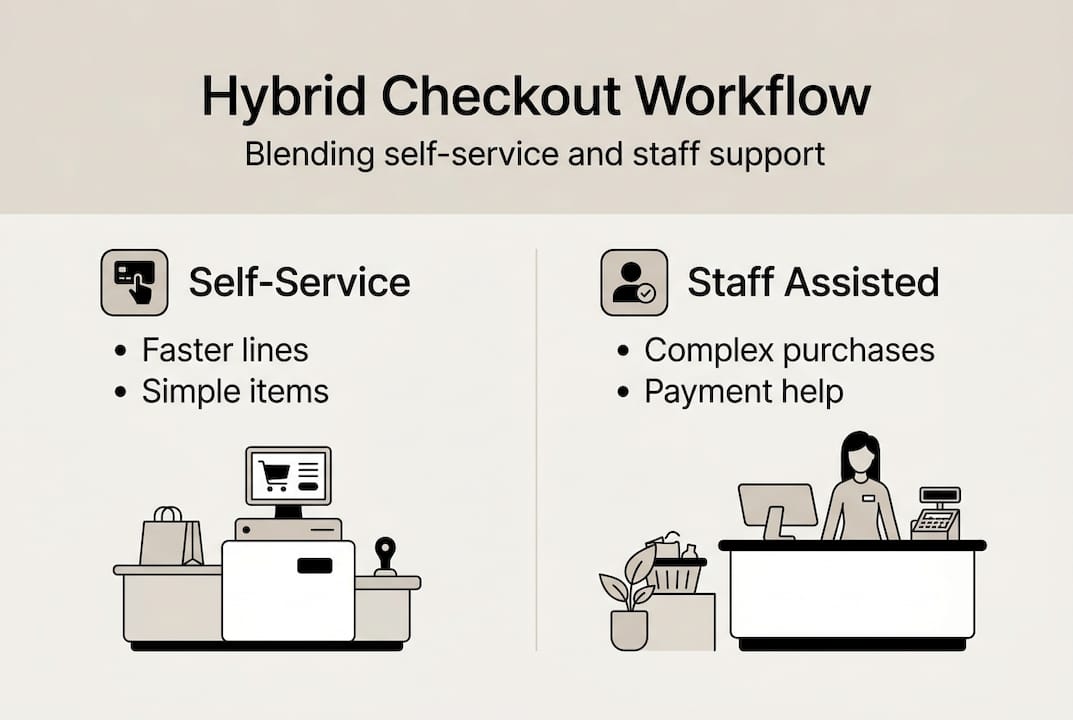 Infographic showing hybrid checkout workflow highlights