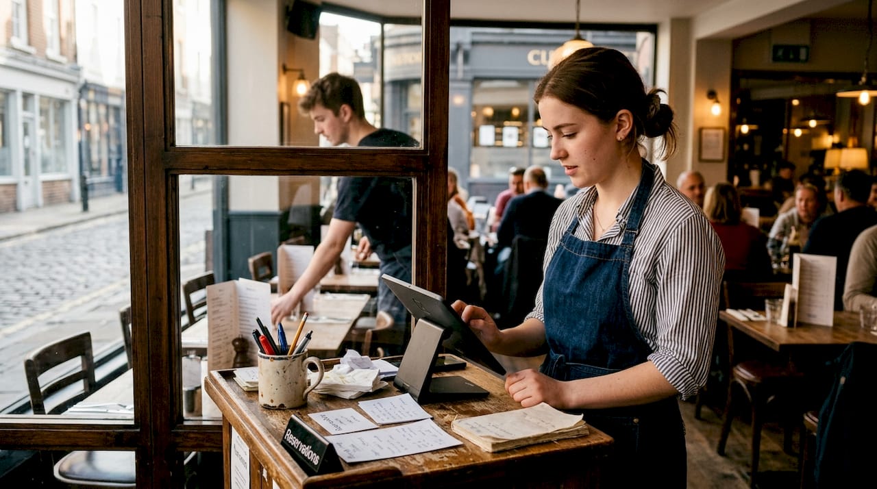 Restaurant host entering orders on POS tablet