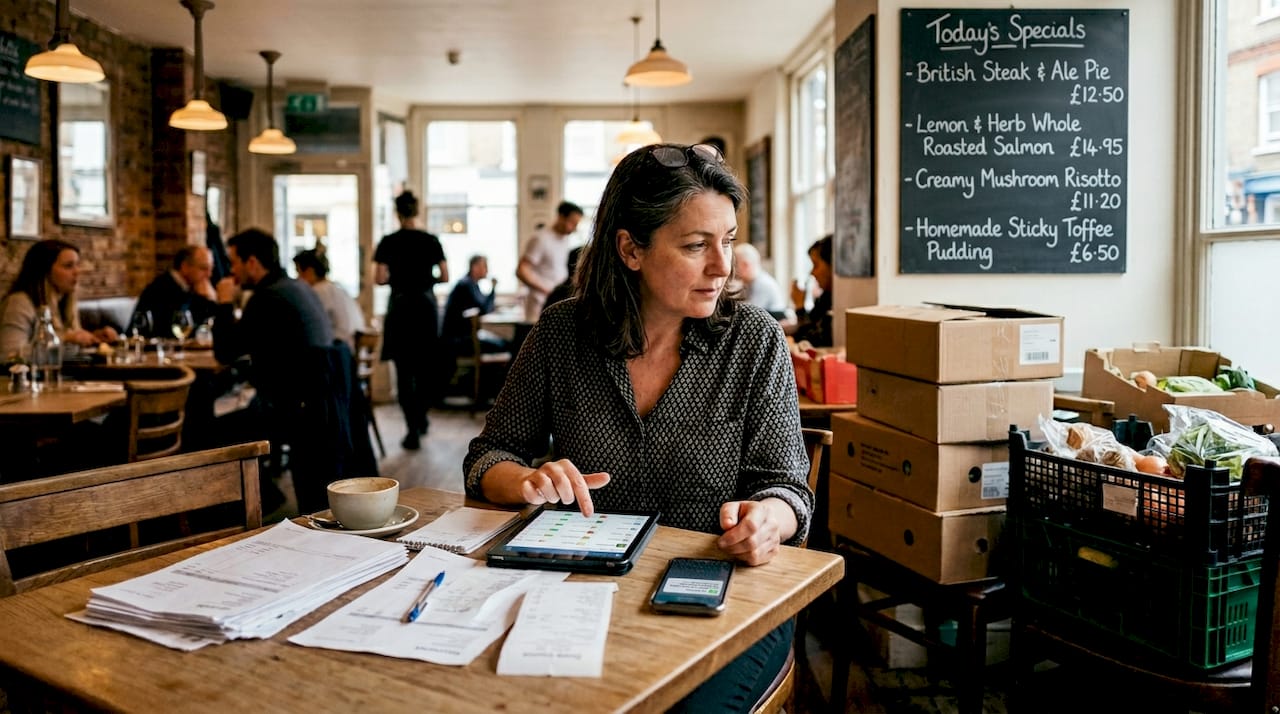 Manager using mobile POS for inventory tracking