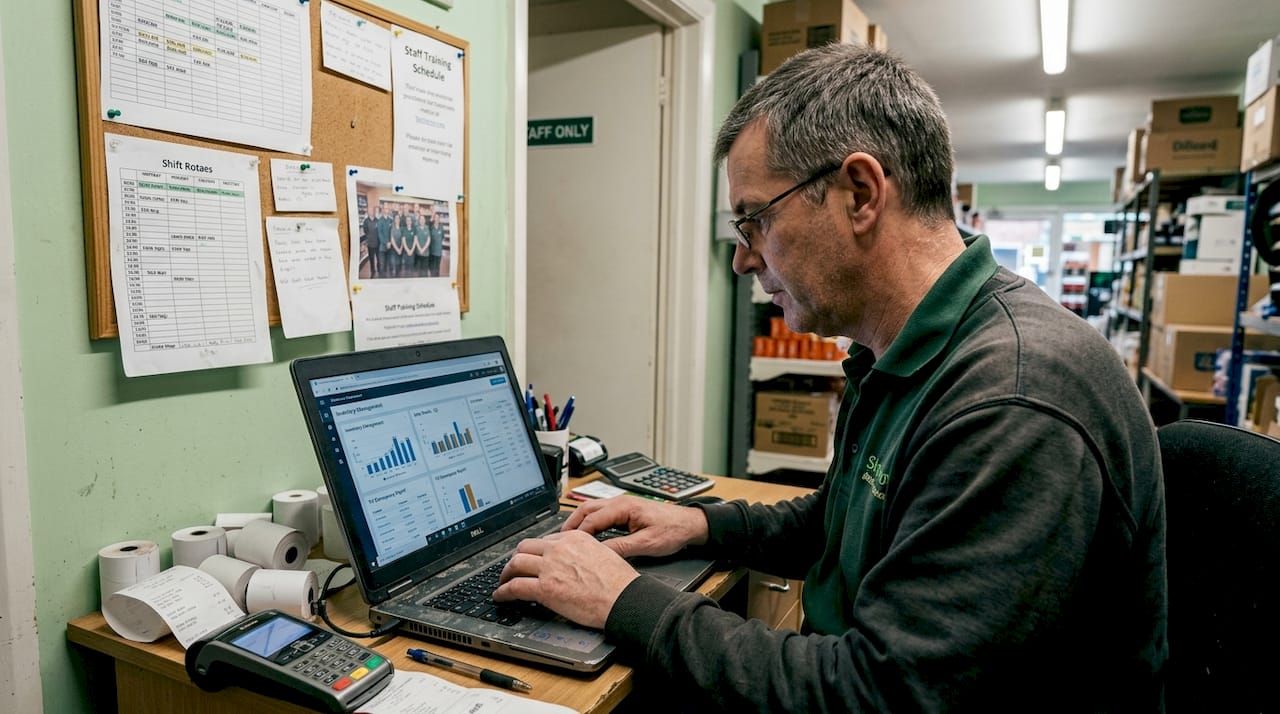 Supervisor updating sales data at back office