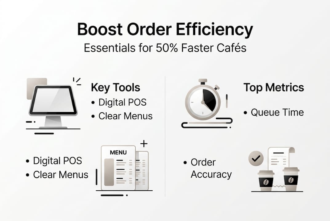 Infographic showing café order management tools and metrics