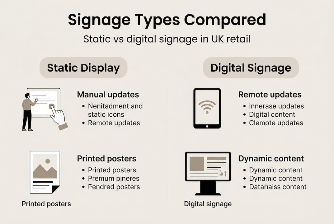 Infographic comparing static and digital signage