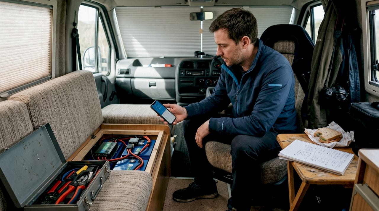 Checking battery management system on smartphone
