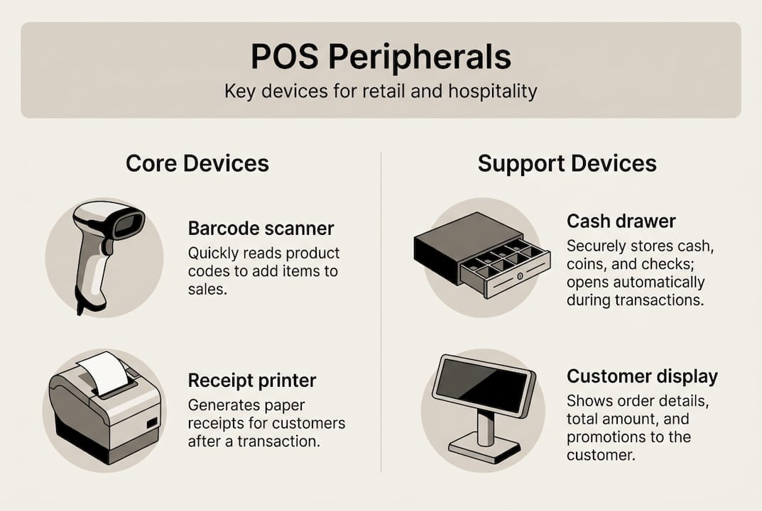 Infographic showing core and support POS peripherals