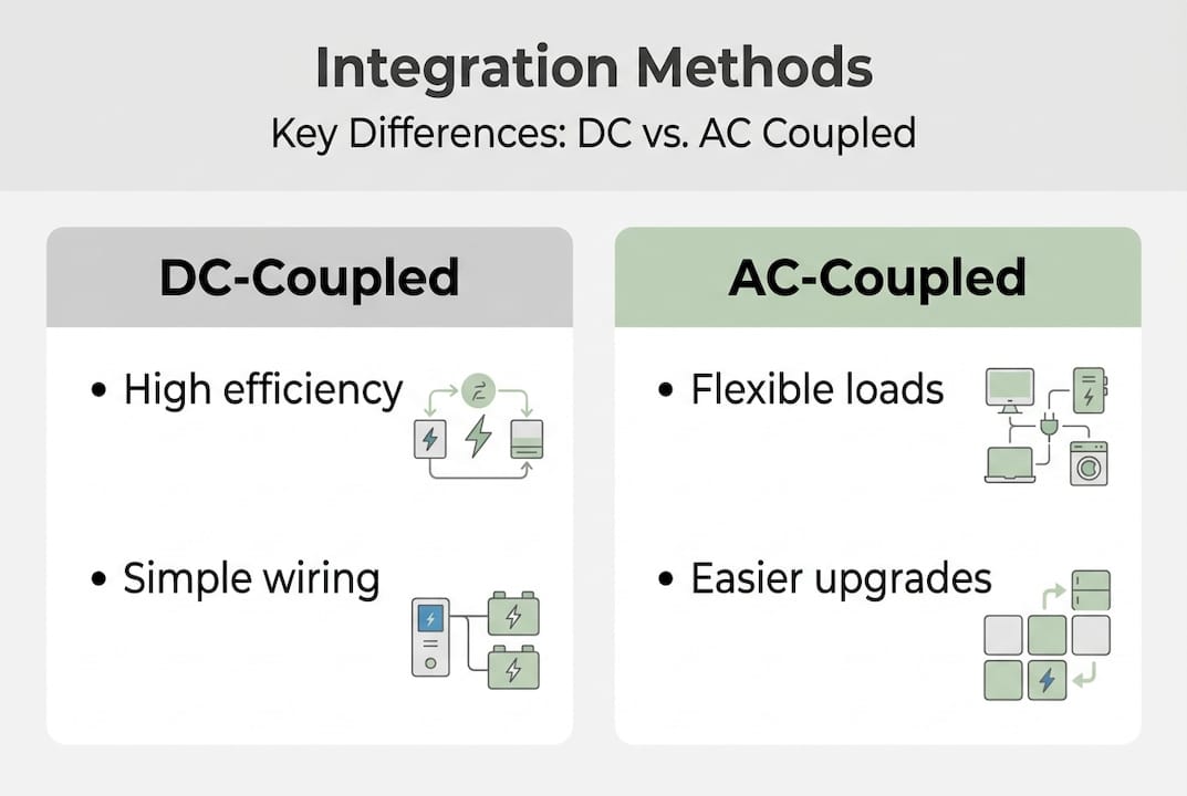 Infographic comparing DC and AC system methods