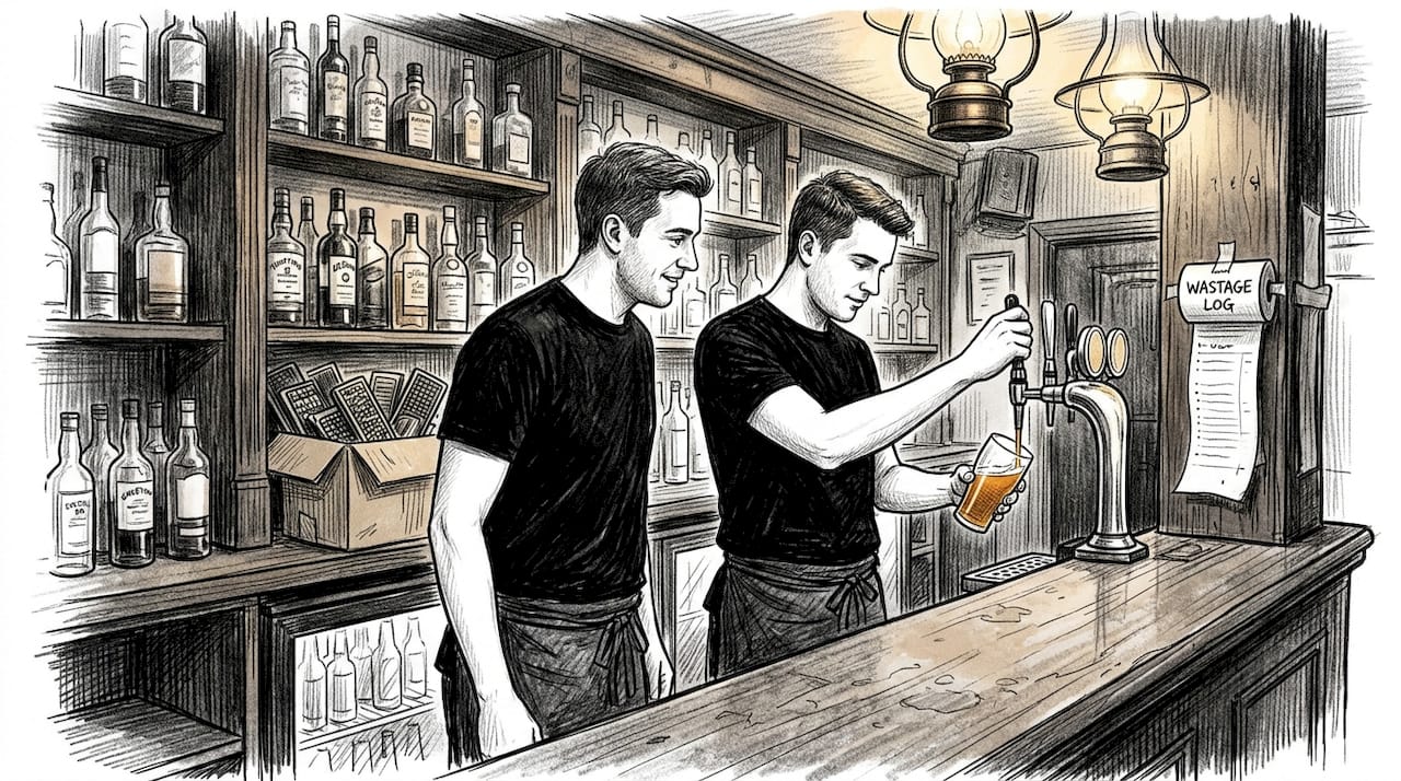 Bartenders training on accurate beer pouring