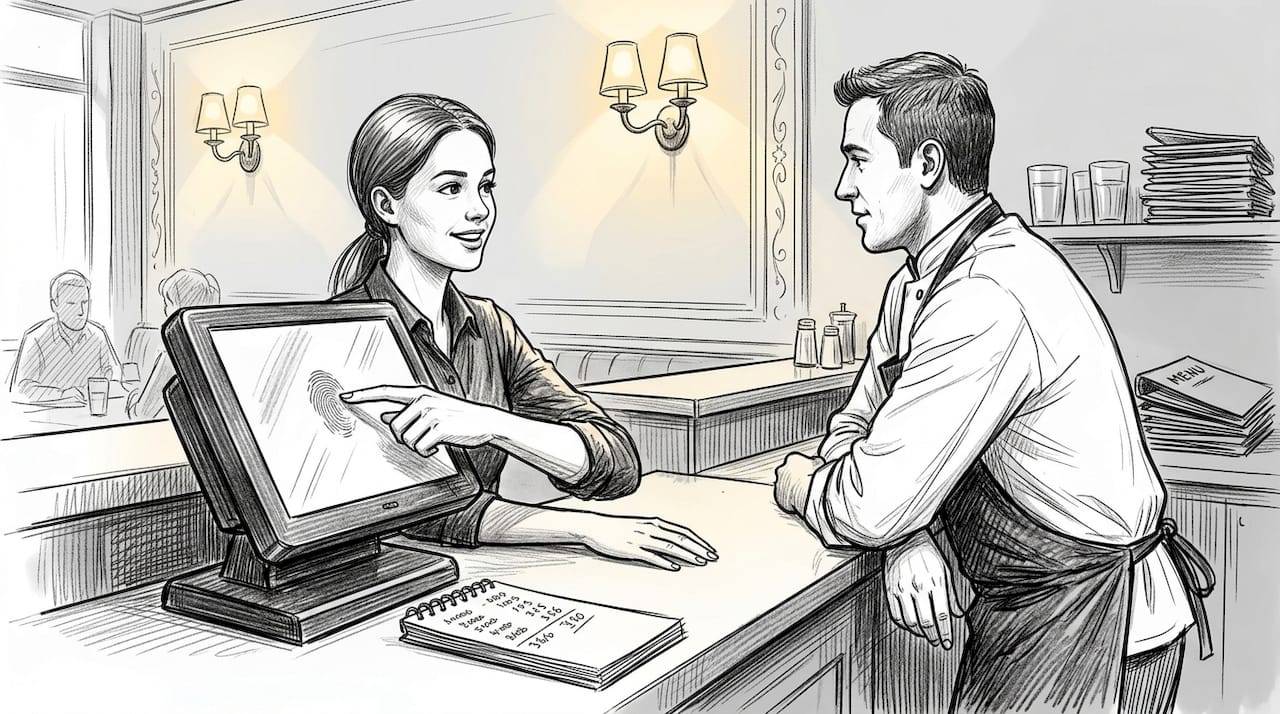 Staff using POS system in restaurant