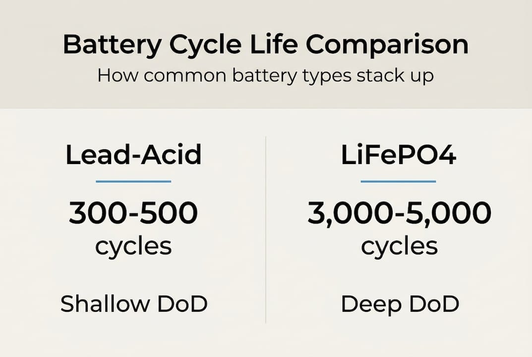 Infographic comparing battery cycle life and DoD