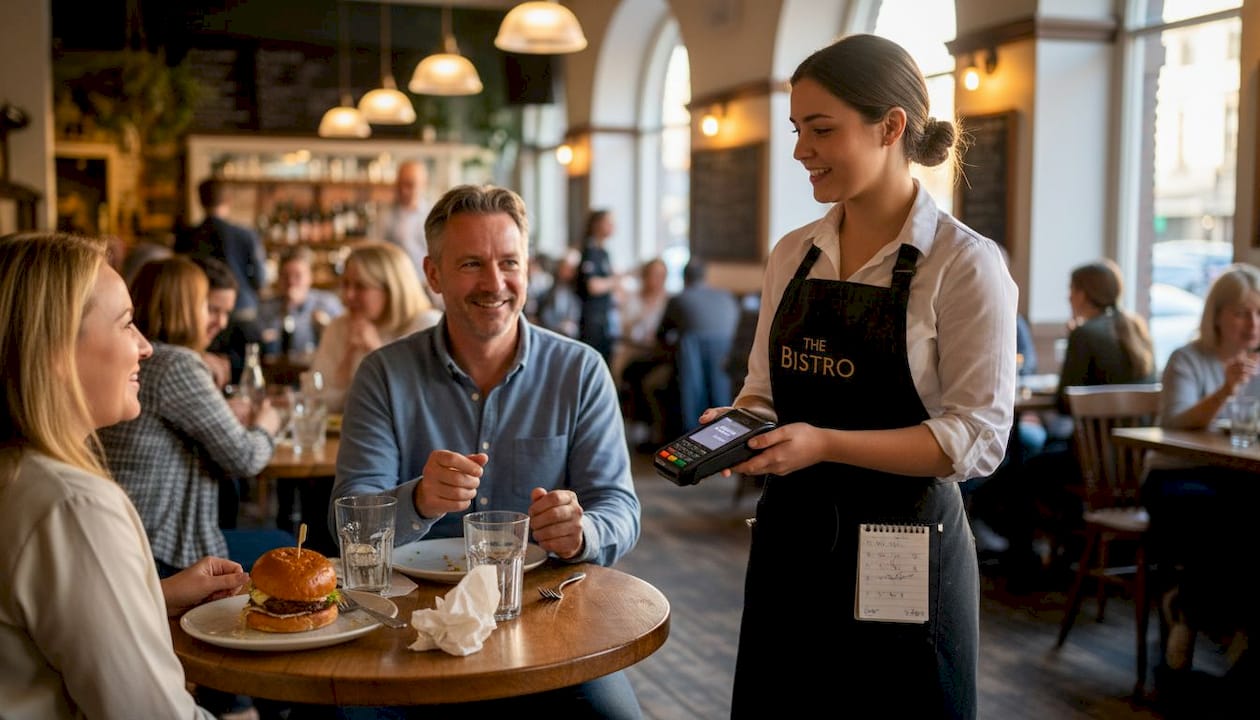 Server takes payment with mobile POS