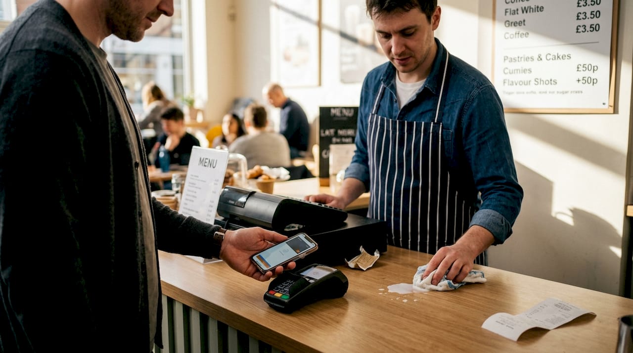 Customer using contactless phone payment