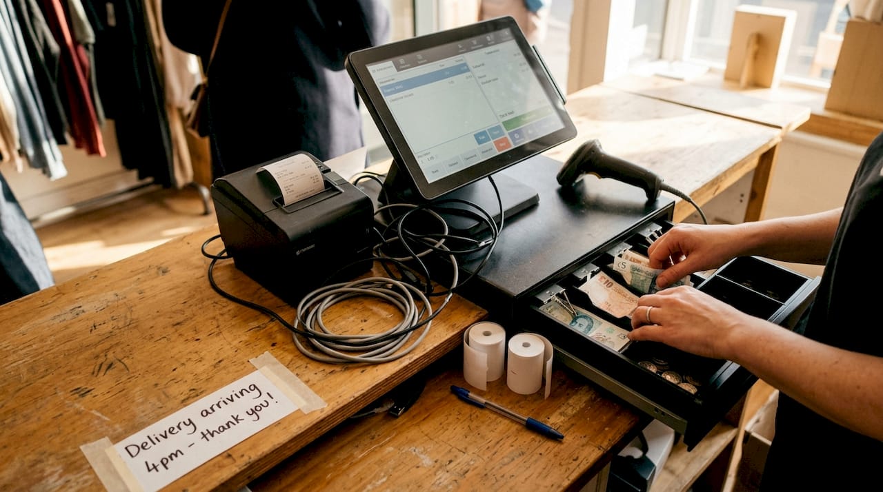 Various retail hardware devices on boutique counter