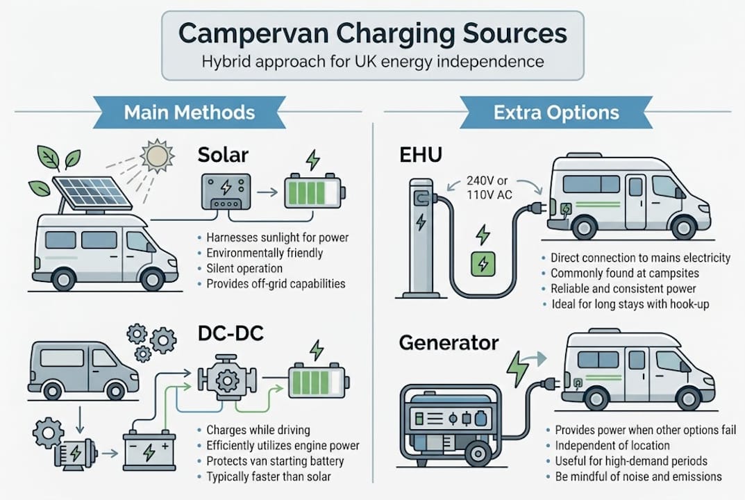 Infographic summarizing campervan charging options