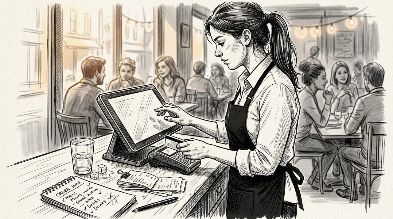 Waitress quickly processing card payment