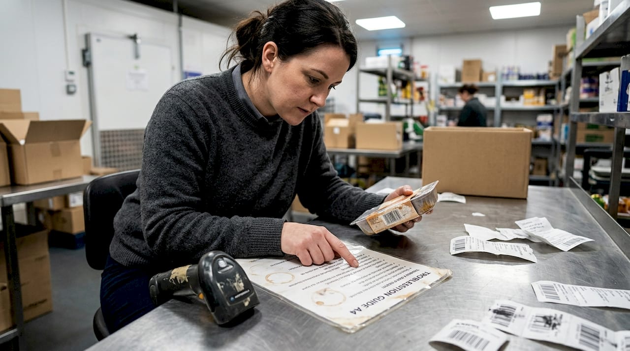 Supervisor checking problematic barcode labels