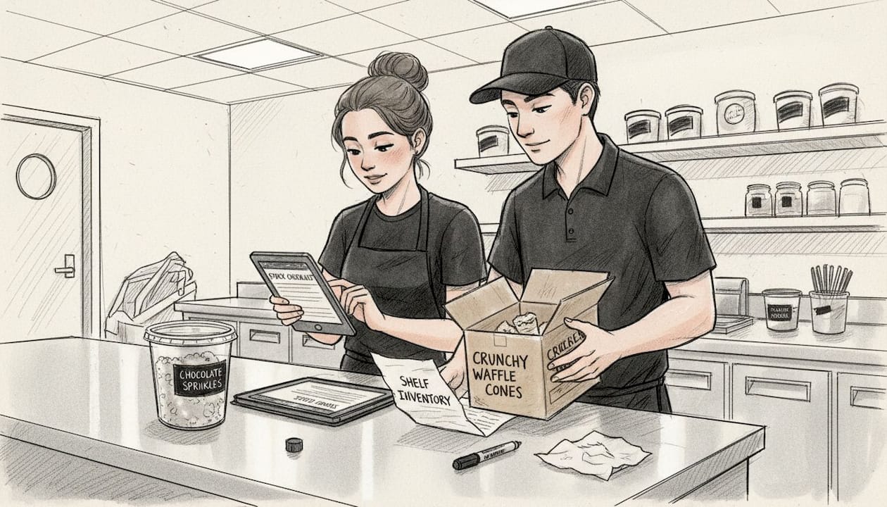 Staff conducting informal inventory review together