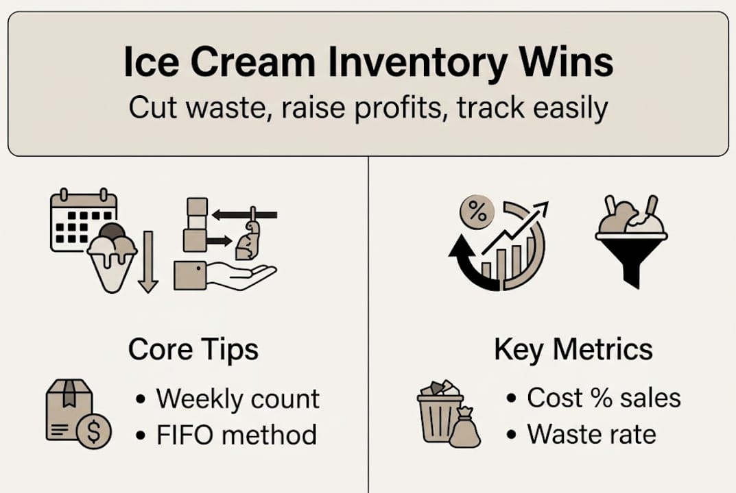 Infographic of ice cream inventory strategies and KPIs