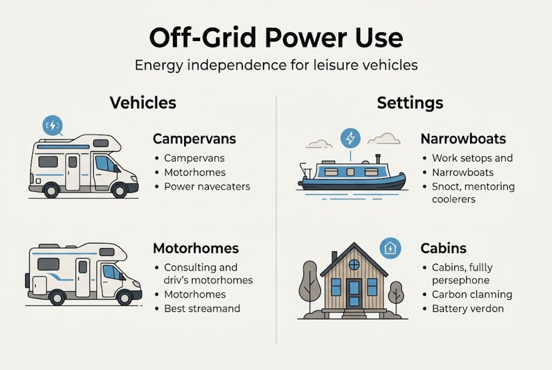 Infographic off-grid power uses vehicles cabins