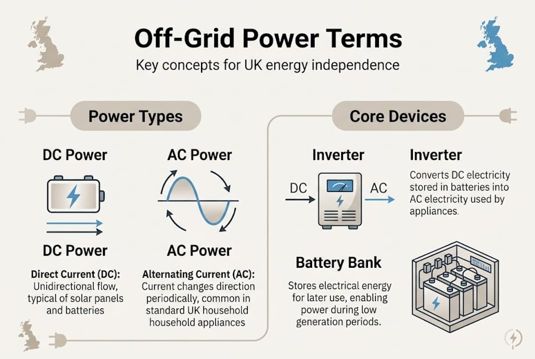 Infographic of essential UK off-grid power terms