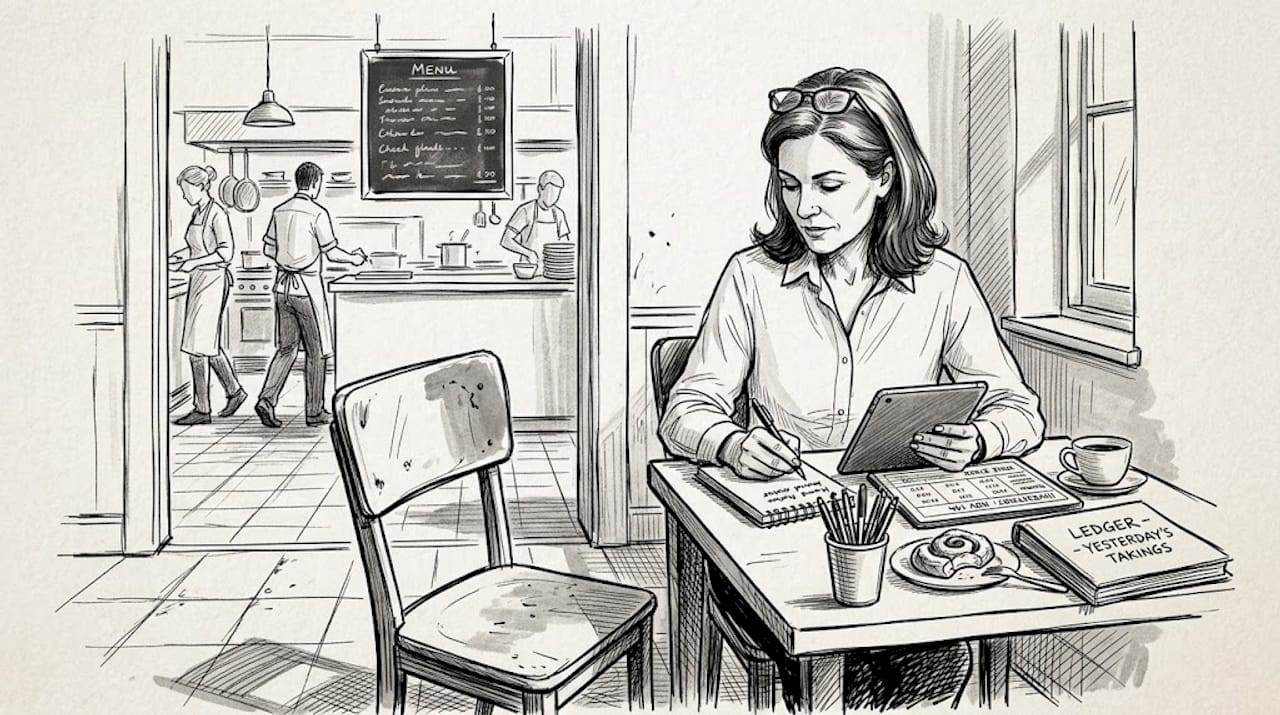 Manager reviewing POS inventory on tablet